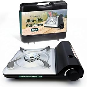 GREEN HAVEN Ultra Slim Portable Butane Gas Stove – Compact Single Burner Camping Cooker for Indoor & Outdoor Use, Lightweight Tabletop Gas Hob with Piezo Ignition, Heat Control & Carry Case