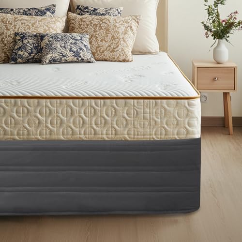 Consejos para Comprar Faldas de la cama para comprar online. 49 Falda de cama tamaño King con caída de 14 pulgadas, funda acolchada mezclada, funda de somier, falda de cama envolvente, resistente a la decoloración al polvo (carbón, King)