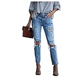 Ghemdilmn Ripped Jeans Damen Jeans mit mittlerer Taille Freizeit Schlanke Leggings Gerade Hosen Stretch Skinny Jeans Bootcut Jeanshose Bleistifthose mit Löchern