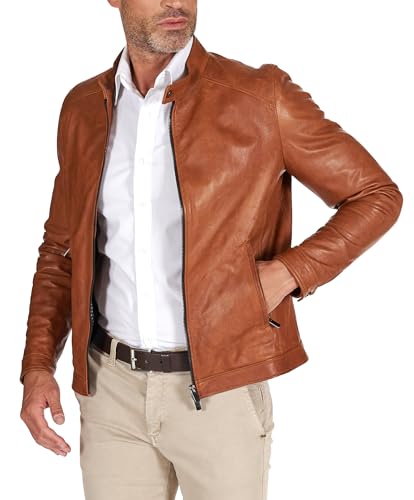 Men's Italian leather jacket Biker Tan color Vintage Genuine Leather D'Arienzo Handmade in Italy
