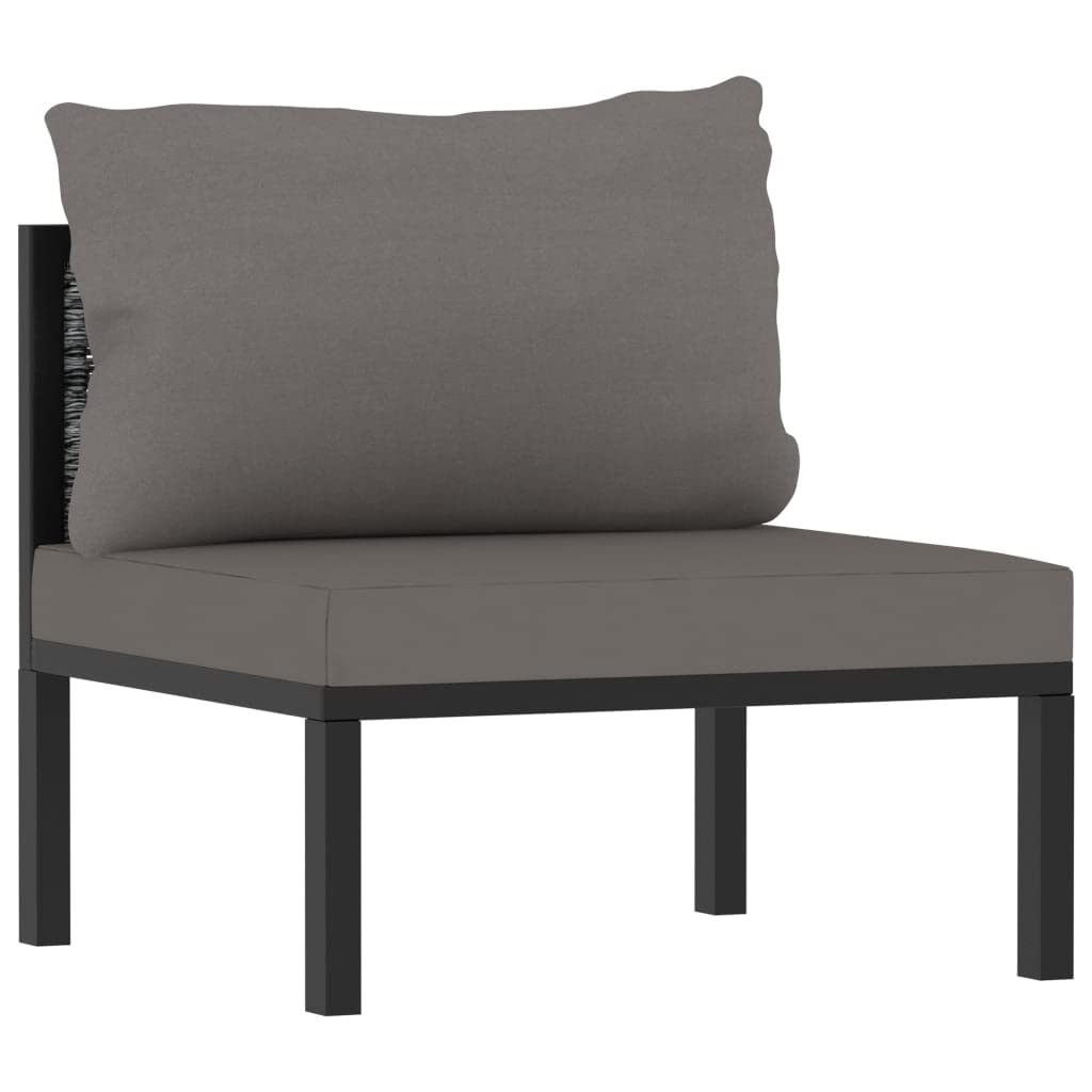 7-TLG. Juego de salón de jardín, polirratán antracita, marco de aluminio, conjunto modular de muebles de exterior para terraza, balcón, jardín, incluye cojines, 264 x 200 x 64 cm