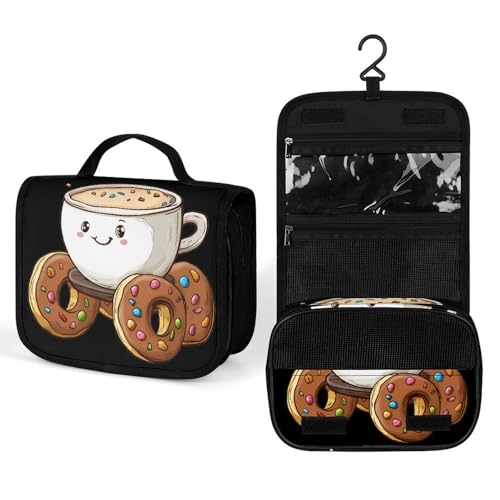 Coffee Cup in Donuts Car Makeup Bag Portable Hanging Organizer for Travel Wash Bags With Handle And Divider