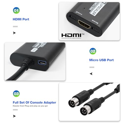 Image of BITFUNX SEGA Genesis /Megadrive /SNK HDMI Adapter - Supports RGBS to 1080P HDMI Upscaler and 16:9 /4:3 Switch, Plug & Play Video Game Adapter with No Lag, for Genesis MD1 /2 SNK