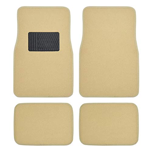 BDK Light Beige Carpeted 4 Piece Car SUV Floor Mats with Vinyl Heel Pad Car Vehicle Universal Fit (MT-100-LB)