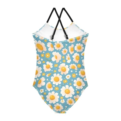 Polka Dots and Tender Chamomile Flowers Kids Girls 1 Piece Swimsuit Summer Swimming Suits with Adjustable Straps2