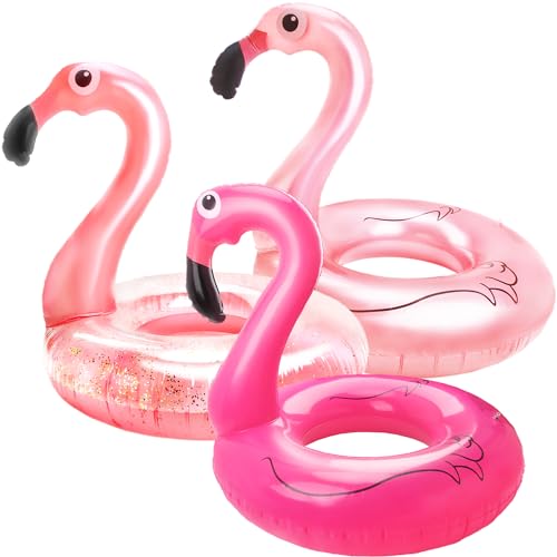 Sonarun Paquete de 3 flotadores inflables de flamencos de 47 pulgadas para piscina, tubo, balsa, salón, inflar, anillo de natación de flamenco, para adultos, verano, playa, fiesta en la piscina