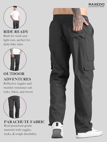Image of Men's Water-Resistant Parachute Pants | Mens Bottom Wear | Cargo Pants for Men | Korean Pants for Man | Baggy Trackpants | Lightweight Multi-Pocket Utility Fit - Freedom to Move & All-Day Comfort
