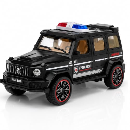 Image of 1:32 Scale G-Wagon Police Toy Car - Friction Powered ABS SUV with Openable Doors - Mini Collectible Police Vehicle for Kids, Boys & Enthusiasts (Black)