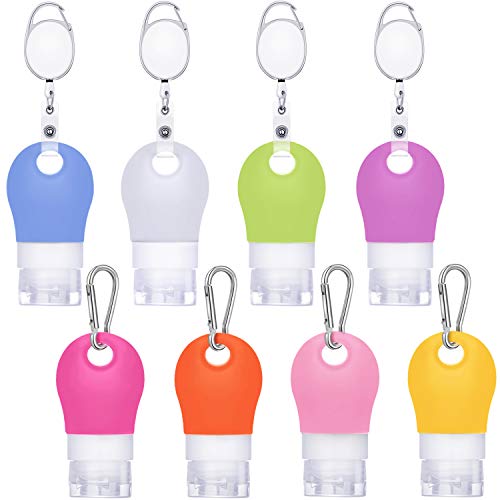 16 Pieces Silicone Travel Bottle Keychain Set Portable Liquid Bottle with Keychain Leak-proof Refillable Empty Bottle Container for Toiletry, Shampoo, Liquid, Cosmetic, 1.3 oz (38 ml, White)