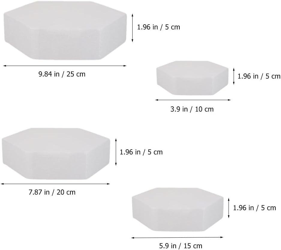 Tofficu Hexagonal Foam Cake Dummies 9.84X9.84X1.96 Inches Reusable Multi-Function Cake Models for Decorating Practice Wedding Displays Party Accessories Set of 4