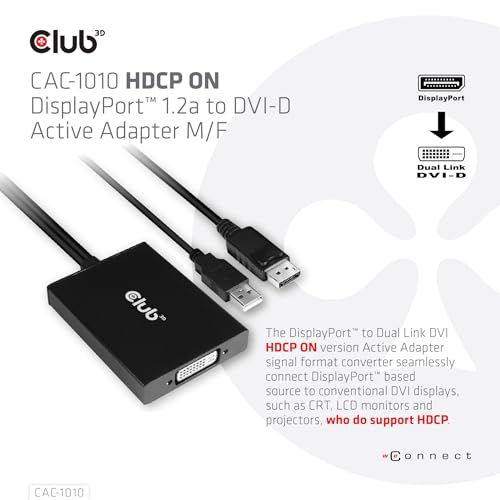 Club 3D CAC-1010 DisplayPort to DVI Dual-Link DVI-D Active Adapter for Your Monitor/Display - USB A Powered – 2560x1600 Resolution HDCP Supported NOT for Apple Cinema Monitors, Black - Thumbnail 5