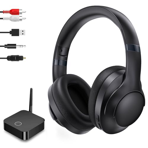 ROSIDA Wireless Headphones for TV Watching with Transmitter, TV Headphones Wireless for Seniors 295FT Range with Optical, AUX, RCA and USB Way, High Volume Control, Long Playtime, No Delay, Black