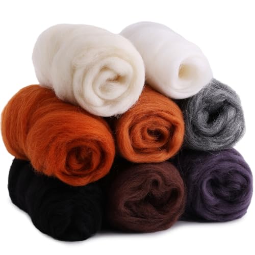 Namner Filzwolle, schwarz, weiß, braun, 80 g Filz Wolle von 8 Farben, Nadel Filz Zubehör, für Starter DIY Handwerk