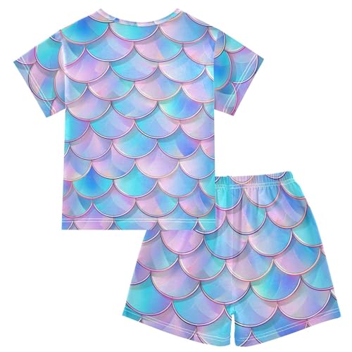ALAZA 3D Mermaid Scales Blue Pajamas Short Sleeve 2 Piece Sleepwear Top and Bottom Pajama Set Unisex2