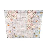 AMZMA Quilted Cotton Makeup Bag, Puffy Coquette Cosmetic Pouch for Women Teens Girls, Large Travel Toiletry Organizer, Cute Aesthetic Zippered Clutch