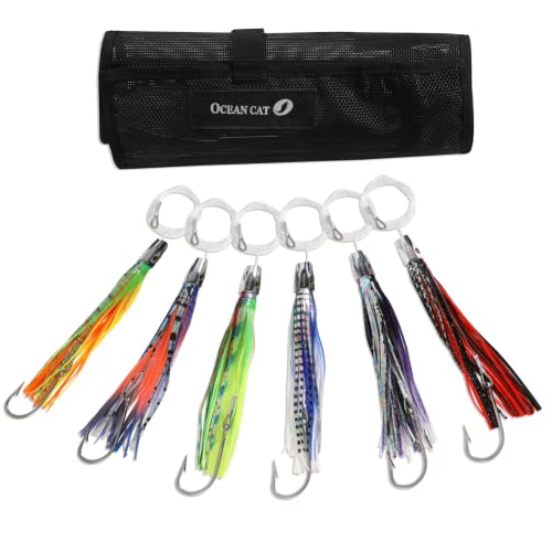 OCEAN CAT Saltwater Trolling Lure for Marlin Tuna Mahi Dolphin Durado Wahoo Trolling Lures Free Mesh Bag Offshore Big Game Lures (6.5 in - Weighted Head - 6pcs)