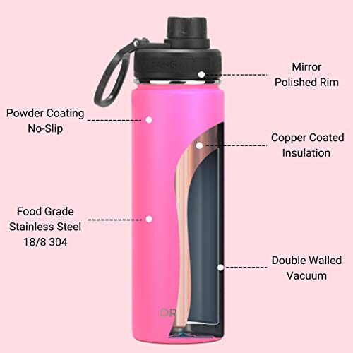 Image of Drinco Stainless Steel Water Bottle Spout Lid Vacuum Insulated Double Wall Water Bottle Wide Mouth Leak Proof Keep Cold Sport Camping Hiking (22oz Island Pink)