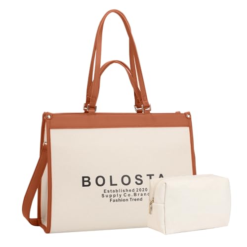 Laptop Tote Bag for Women Fits 15.6 Inch Laptop Canvas Work Tote Bags for Women Large Capacity Computer Bag Briefcase Handbag with Makeup Bag, Ideal Gift for Travel Office Business, Beige