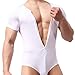 Mens Bikini Slips Unterwäsche Stretchy High Cut Wrestling Unterhemd Leopard String Bodysuit, Bodysuit (White), XL