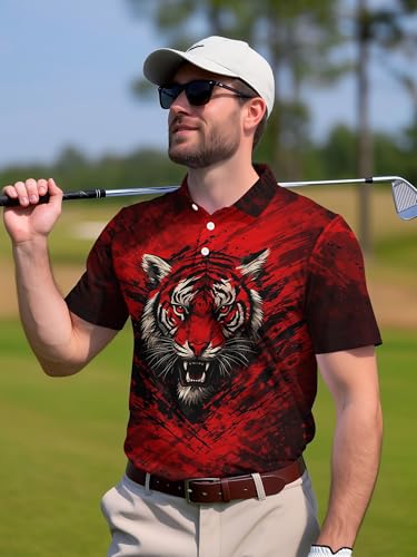Image of PAGYMO Funny Golf Shirts for Men Crazy Printed Pattern Novelty Moisture Wicking Performance Mens Polo Shirt
