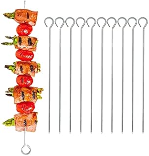 10 Pack Stainless Steel BBQ Kebab Skewers for Grilling Meat, Vegetables and Fruit on Barbecues, Griddles and Large Pans, 35cm 14 Metal Steel Sticks (10 Pack)
