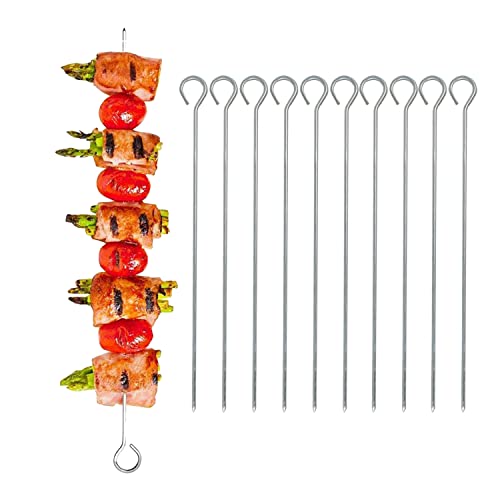 10 Pack Stainless Steel BBQ Kebab Skewers for Grilling Meat, Vegetables and Fruit on Barbecues, Griddles and Large Pans, 35cm 14” Metal Steel Sticks