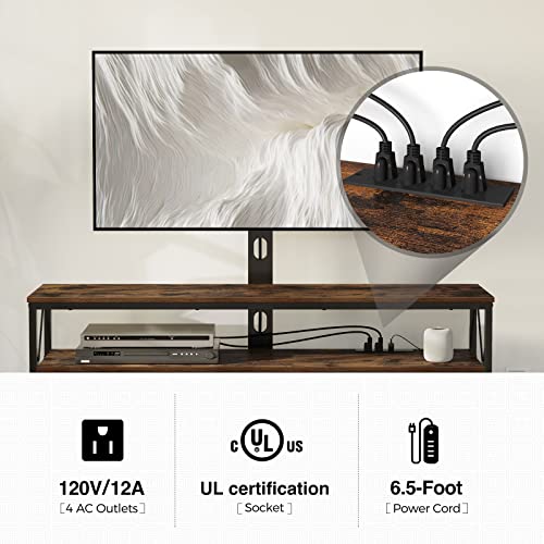 Seventable Tv Stand With Mount And Power Outlet 51", Swivel Tv Stand Mount For 32/45/55/60/65/70 Inch Tvs, Height Adjustable Tv Entertainment Center With Cable Management, Rustic Brown #TOP1