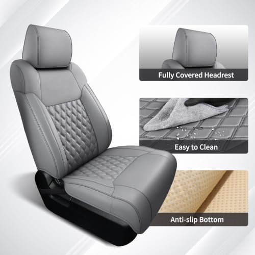 Image of Huidasource Tacoma Gray Seat Covers, Nappa Leather Front & Rear Truck Seat Cushion Cover Fit for 2nd Gen Toyota Tacoma 2005-2015 Double&Crew Cab Base Prerunner SR5 Limited TRD Sport(Full Set /Gray)