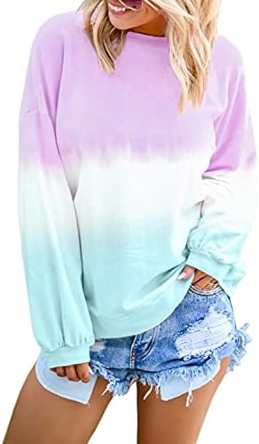 Eytino Women Casual Tie Dye Sweatshirt Long Sleeve Colorblock Pullover Hoodie Tops,Small Purple