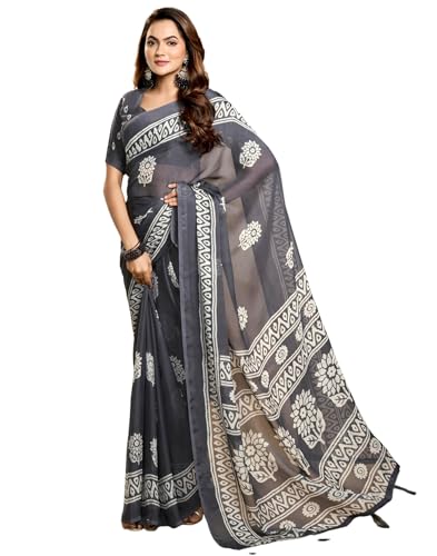 Image of SIRIL Women's Georgette Printed Saree with Unstitched Blouse Piece