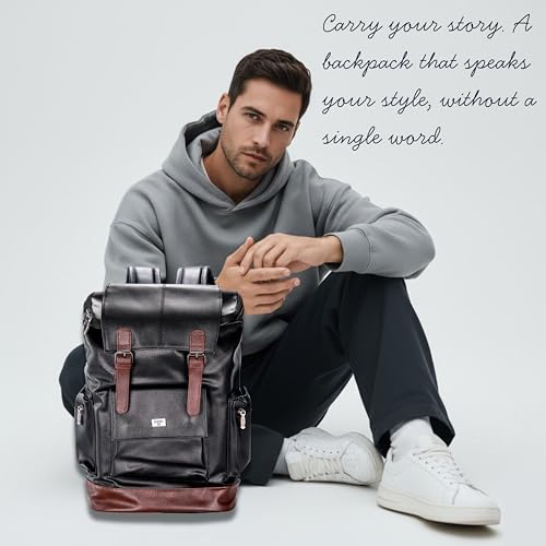 Image of LOGGIN 15.6 Inch Unisex Laptop Backpack for Men & Women | Premium Vegan Leather Water-Resistant Bag | Stylish Office, College & Travel Backpack with Anti Theft Design Multiple Pockets