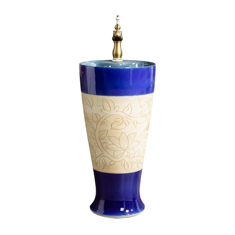 Zhaoj24-05 One Color Pedestal Sink Garden Ceramic Wash Basin Floor-Standing Carved Pedestal Sink With Faucet And Drain