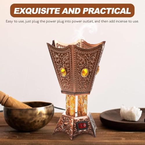 Image of Drumstone (𝗦𝗽𝗲𝗰𝗶𝗮𝗹 𝟭𝟬 𝗬𝗲𝗮𝗿𝘀 𝗪𝗮𝗿𝗿𝗮𝗻𝘁𝘆) Premium Arabian Bakhoor Electric Burner - Elegant Middle Eastern Metal Censer for Home & Office Decor - Fast Heating Technology