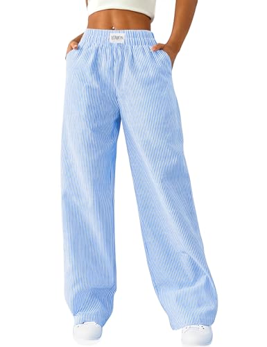 LOMON Womens Striped Wide Leg Boxers Pants Cotton Pajama Lounge Pj Casual