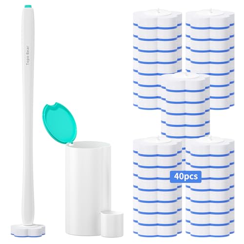 Image of Topo Bear Toilet Bowl Brush with 40 Refills, Toilet Wand Cleaning System (Green)
