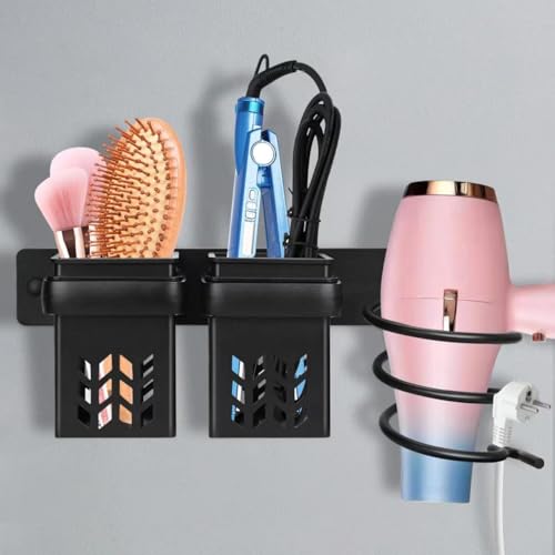 Soporte para secador de pelo, soporte para secador de pelo montado en la pared, soporte para cable con orificios de fijación, organizador de baño multifuncional para hotel