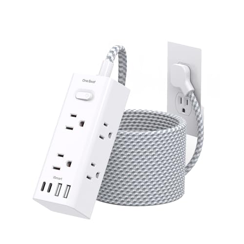 Image of Flat Plug Extension Cord 25Ft, One Beat 900J Surge Protector Power Strip 25 Ft Long Cord with 6 Widely Outlets 4 USB Ports (2 USB C), Wall Outlet Extender Charging Station for College Dorm Room Office