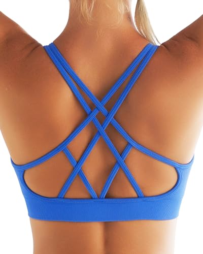 Image of RUNNING GIRL Sports Bras for Women 3Pack Strappy Bra | Medium Support, Removable Pads, Padded,Yoga, Pilates,Ultra Strectch,Comfort,Scoop Neck, Spaghetti Strap,Criss Cross Back
