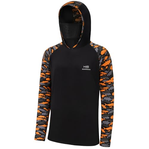 Bassdash Sudaderas con Capucha para Hombre Protección Solar UPF 50+ con Máscara de Manga Larga Cuello Camiseta para Pescar Caminatas