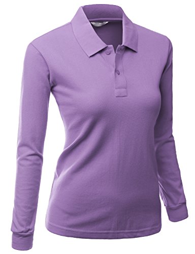 Luxurious Solid Long Sleeves PK Polo Shirt Purple Size 3XL