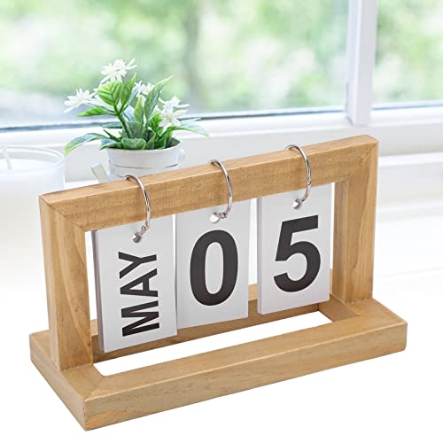 Calendrier de bloc pour bureau, calendrier de l'avent en bois, calendrier de bureau perpétuel en bois, décor de bureau, tableau à feuilles mobiles réutilisable créatif, calendrier perpétuel, style rét Cover
