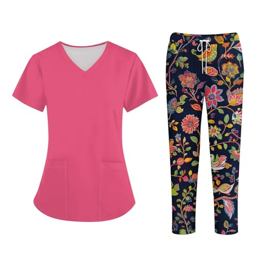 XYYYHTL Uniforme sanitario Conjunto Mujer Estampado Casaca&Pantalon Uniforme Pijama Sanitario Enfermera