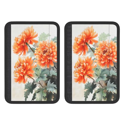 Orange Chrysanthemum Watercolor Flowers Car Seat Belt Cover 2 Pack Seatbelt Strap Shoulder Pad Protector Universal Comfort for Car