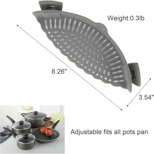 Clip On Strainer Silicone for All Pots and Pans, Pasta Strainer Clip on Food Strainer for Meat Vegetables Fruit Silicone Kitchen Colander (Grey) — view 2