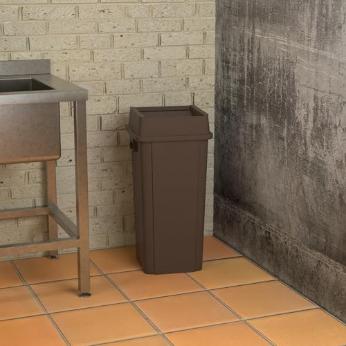 Image of Square Commercial Trash Can (Trash Can with Lid, Brown, 23 Gallon)