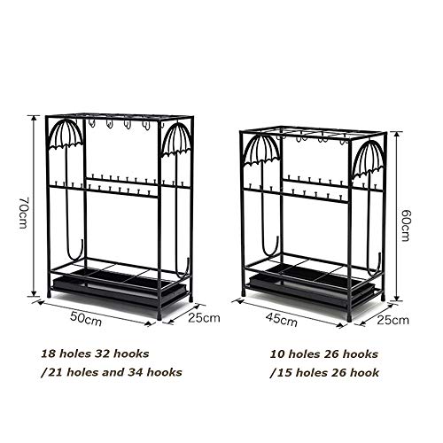 Porte-parapluie noir à 18 trous et 32 crochets pour un rangement domestique et commercial optimal
