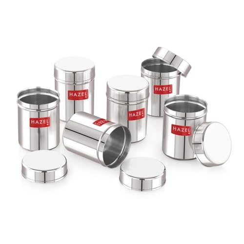 Image of HAZEL Stainless Steel Kitchen Containers Set of 6, 200 ML | Air Tight Storage Box for Kitchen | Durable Steel Storage Containers for Kitchen Storage