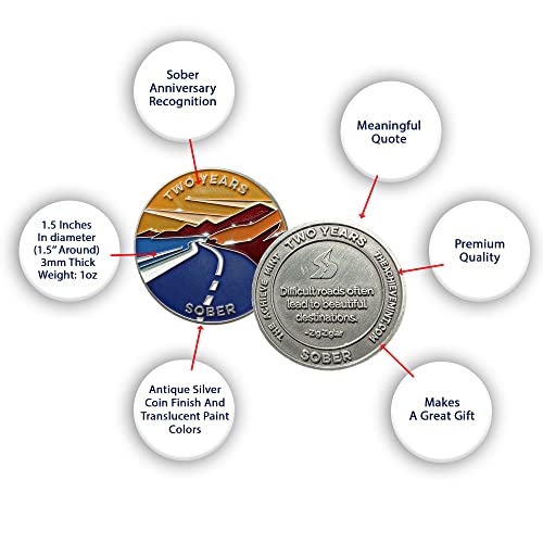 the achieve mint 2 years sober token  two year sobriety chip  non-aa non-religious medal for women and men celebrating sobriety