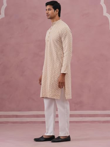Image of Jompers Floral Embroidered Kurta With Churidar (Beige, XXL)