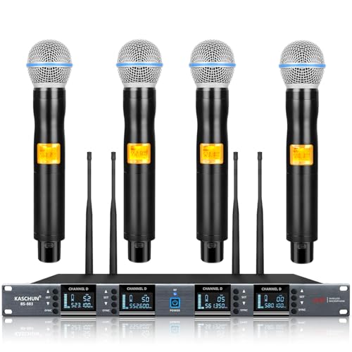 Kaschun Wireless Microphone System 4 Channel with 4x100 UHF Adjustable Frequency, Metal Cordless...